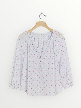Anthropologie Nena Textured Sleep Top PJ Pajama Clip Dot Cotton Henley